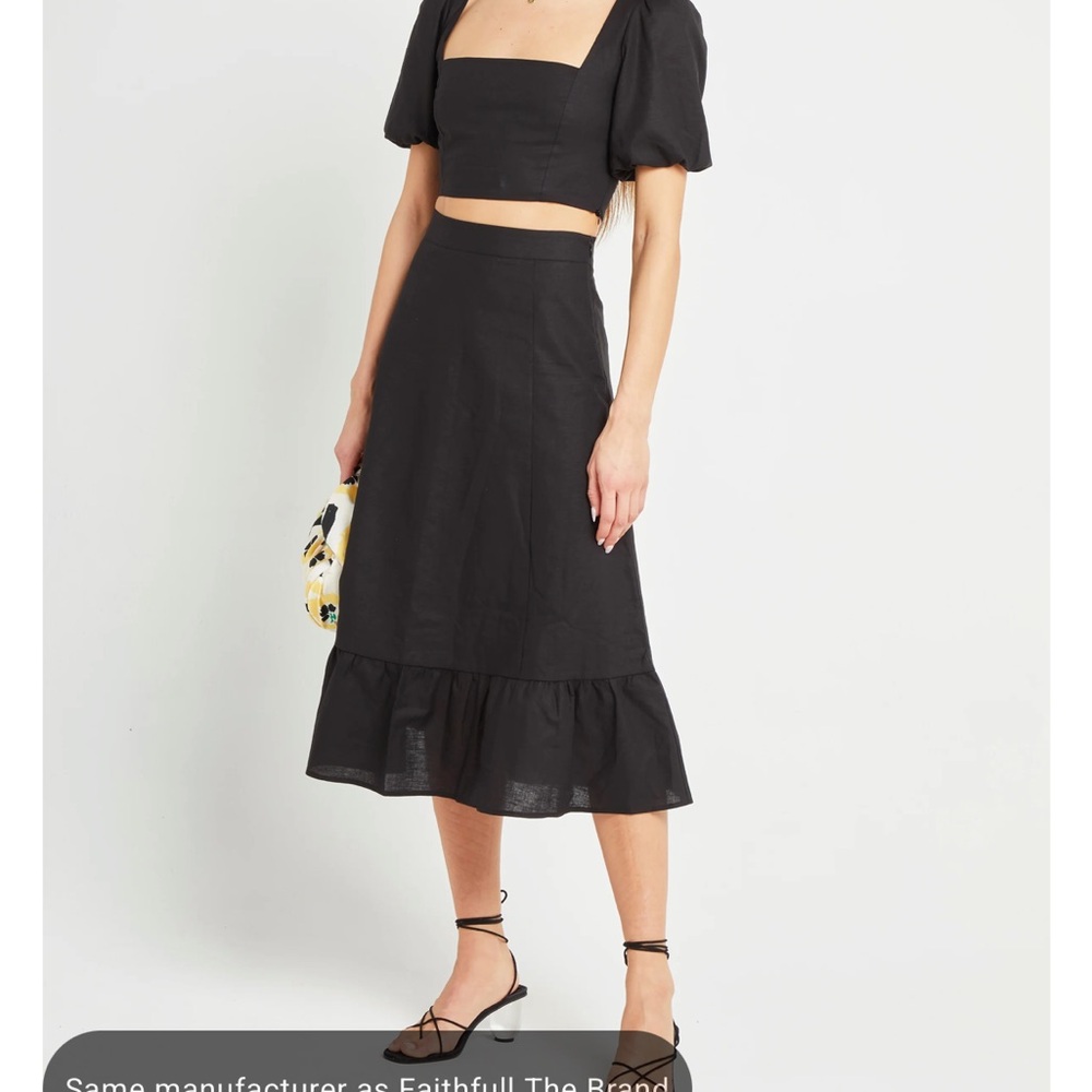 Black Linen Midi Skirt 2 piece set